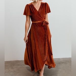 Baltic Born Andi Ribbed Velvet Wrap Dress - copper size medium